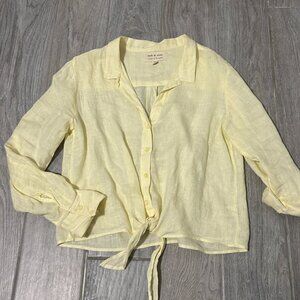LIKE NEW! Women's Cloth & Stone Yellow Linen Tie Front Button Down - MEDIUM
